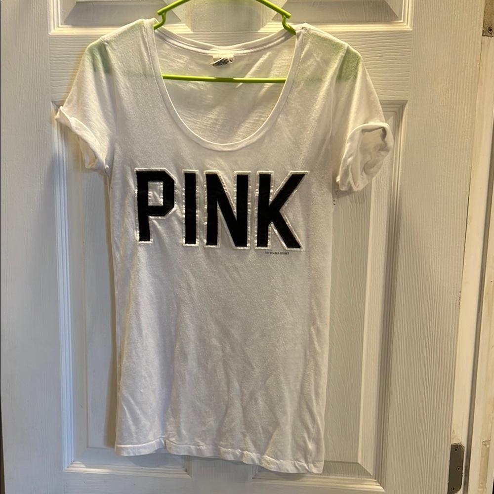 Victoria's Secret White Tee with Black PINK Logo
